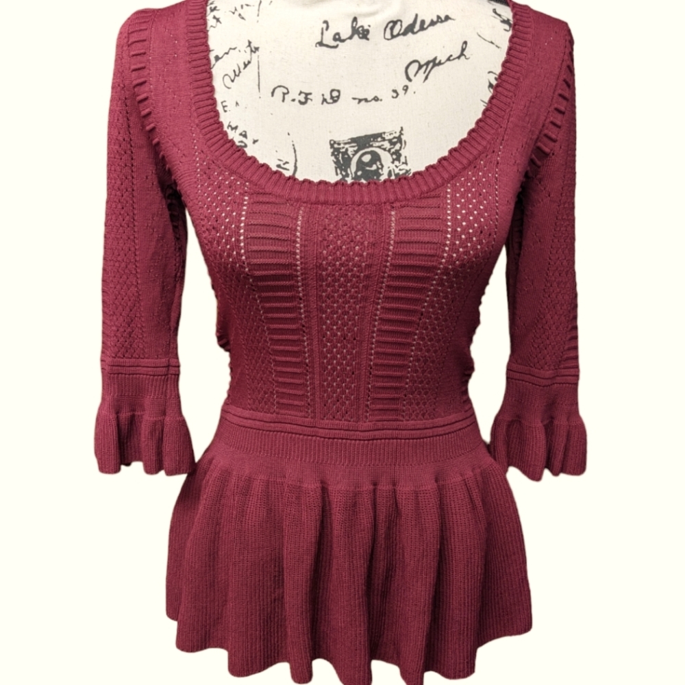 Torn By Ronny Kobo Y2K Style Peplum Baby Doll Sweater Size XS